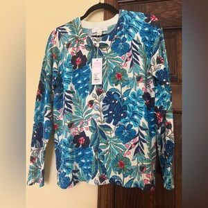 NWT Lilly Pulitzer M Salima Sweater Breezy Aqua Best Fronds Long Sleeve Top new
